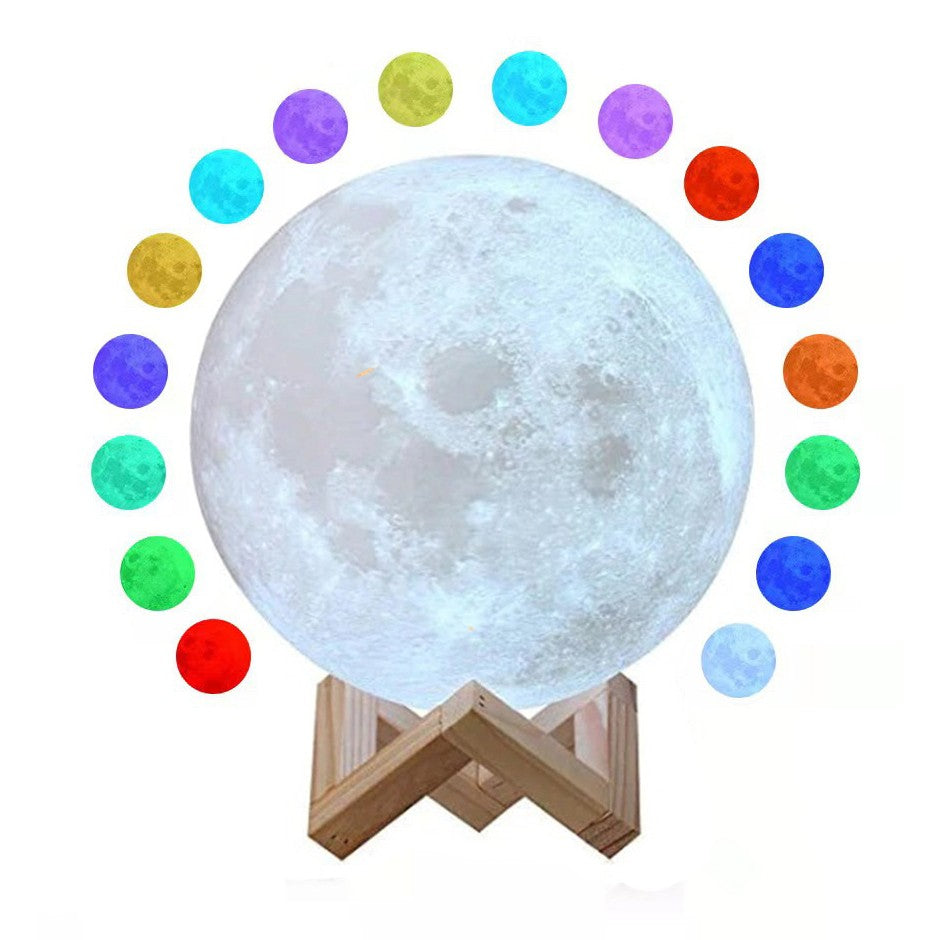 Lampa de veghe luna 3D Moon Light, lumina multicolora cu LED, 7 culori,schimbare culoare prin atingere, alimentare baterii, fara acumulator, stand din plastic inclus, 15 cm