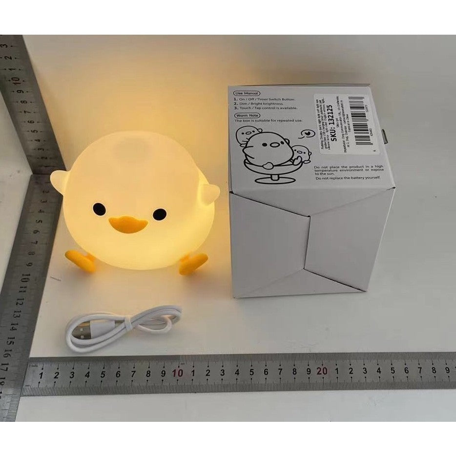 Lampa de Veghe pentru Copii, din Silicon, Senzor Tactil, Model Ratusca, Lumina Calda, Timer Automat, Protectie pentru Ochi, Incarcare USB Putere 0.5W, Capacitate Baterie Incorporata 800mAh, 12.2x10.5x9.2 cm, Alb