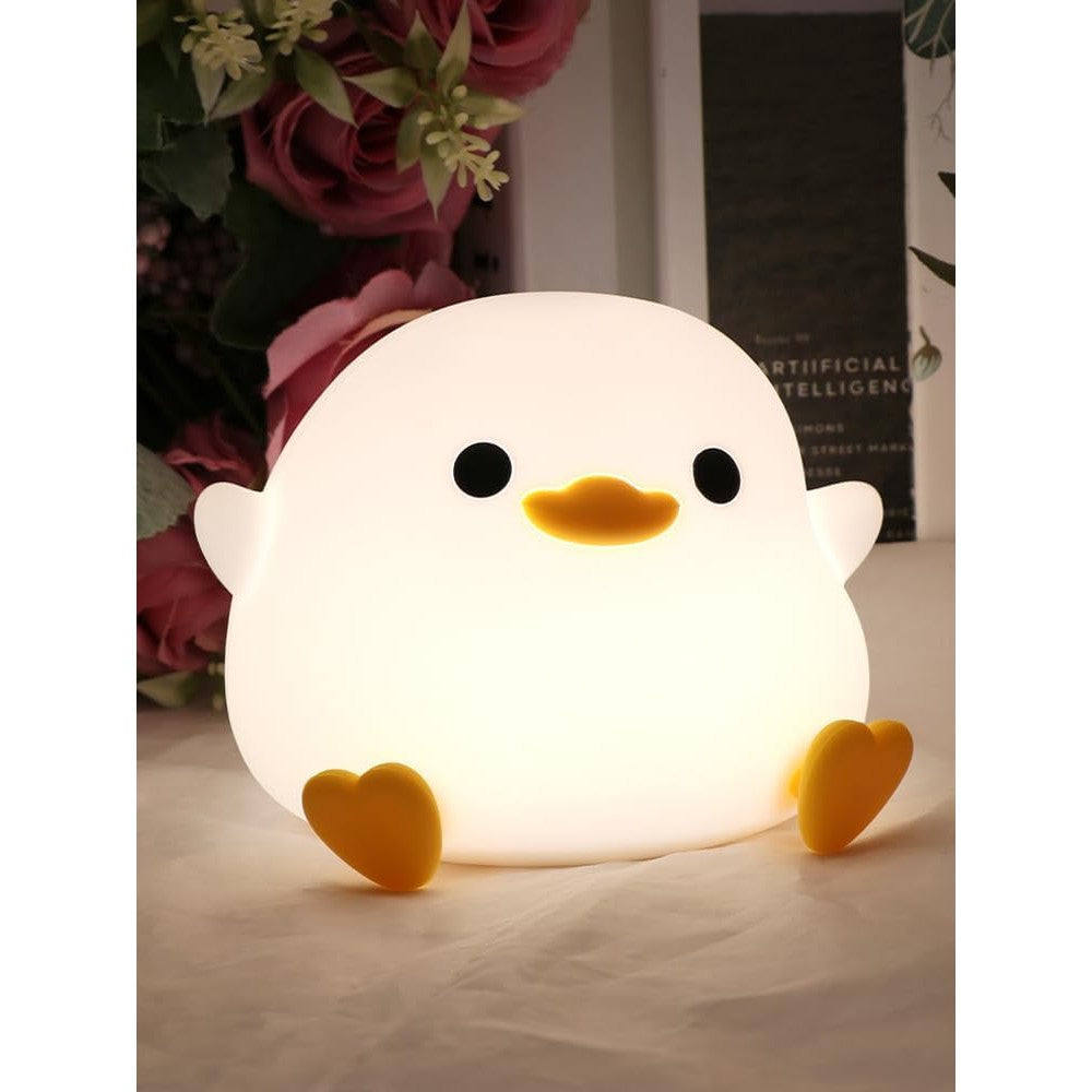 Lampa de Veghe pentru Copii, din Silicon, Senzor Tactil, Model Ratusca, Lumina Calda, Timer Automat, Protectie pentru Ochi, Incarcare USB Putere 0.5W, Capacitate Baterie Incorporata 800mAh, 12.2x10.5x9.2 cm, Alb