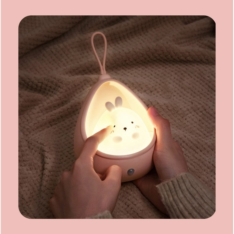Lampa de veghe portabila cu 2 moduri de functionare, silicon non-toxic, reincarcabila USB, senzor miscare, roz, pisicuta