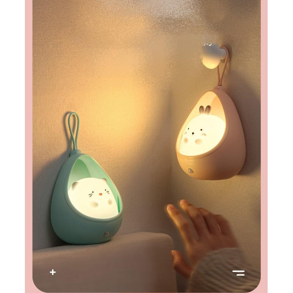 Lampa de veghe portabila cu 2 moduri de functionare, silicon non-toxic, reincarcabila USB, senzor miscare, albastru, iepuras