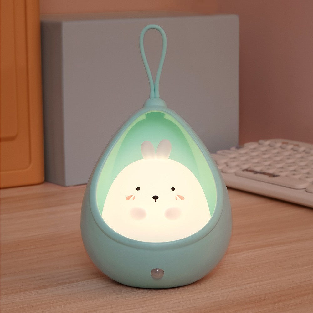 Lampa de veghe portabila cu 2 moduri de functionare, silicon non-toxic, reincarcabila USB, senzor miscare, albastru, iepuras