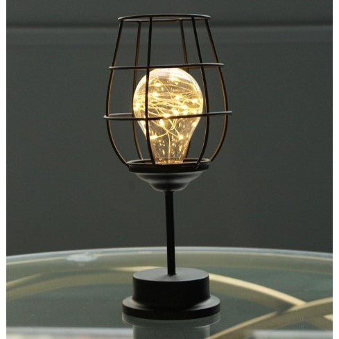 Lampa Decorativa cu Leduri, Model Pahar de Vin, cu Baterii, 13 x 13 x 28 cm, Suport Negru, Lumina Alb Cald