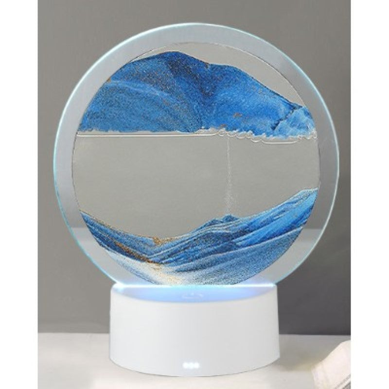 Lampa decorativa tip clepsidra, imagine 3D dinamica, nisipuri miscatoare, 16 x 18.5 cm, Albastru