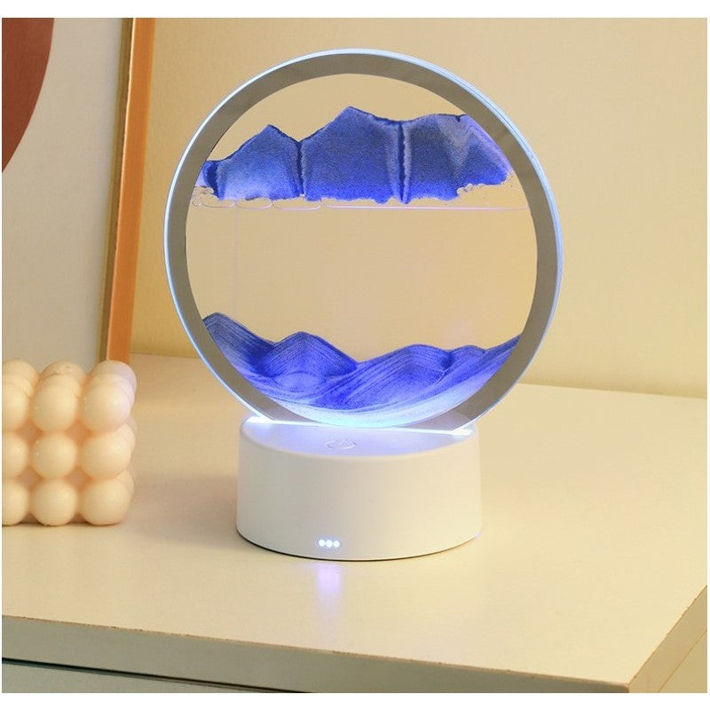 Lampa decorativa tip clepsidra, imagine 3D dinamica, nisipuri miscatoare, 16 x 18.5 cm, Albastru