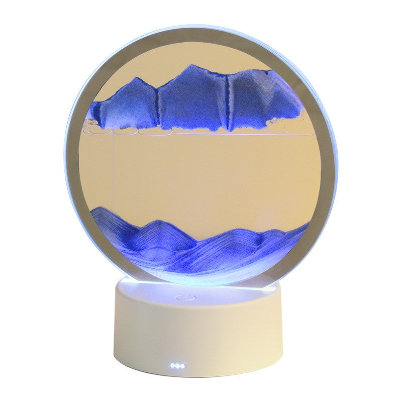 Lampa decorativa tip clepsidra, imagine 3D dinamica, nisipuri miscatoare, 16 x 18.5 cm, Albastru