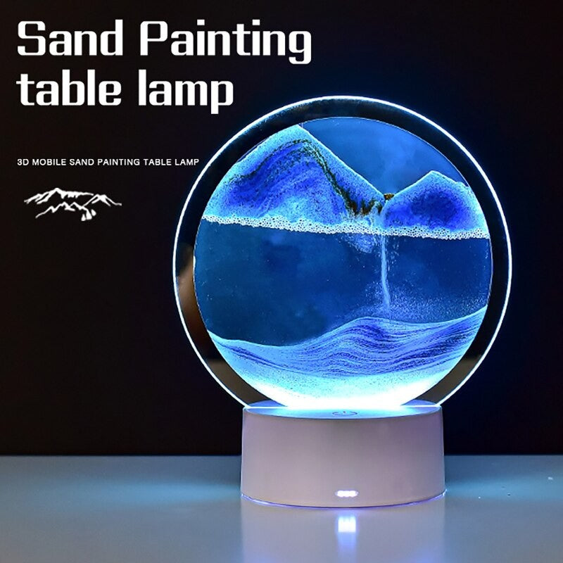 Lampa decorativa tip clepsidra, imagine 3D dinamica, nisipuri miscatoare, 16 x 18.5 cm, Gri/Auriu
