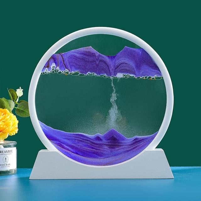 Clepsidra decorativa, imagine 3D dinamica, nisipuri miscatoare, 25x26.5 cm, cadru alb, Mov
