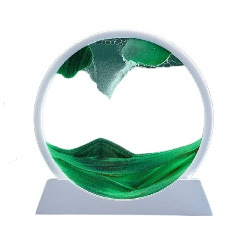 Clepsidra decorativa, imagine 3D dinamica, nisipuri miscatoare, 25x26.5 cm, cadru alb, Verde smarald