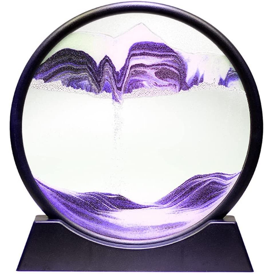 Decoratiune tip clepsidra, imagine 3D dinamica, nisipuri miscatoare, 25x26.5 cm, cadru negru, Mov