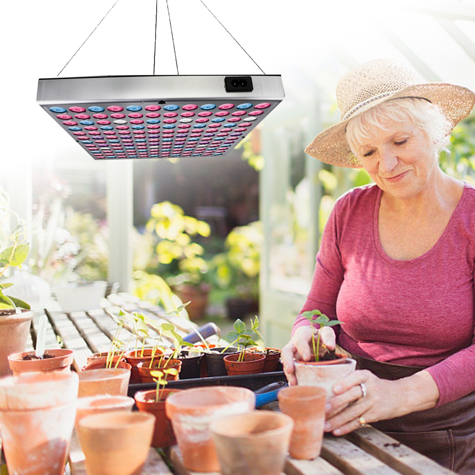 Lampa LED 15W Flippy, pentru cresterea plantelor in interior, material ABS, cu agatatoare, 25 x 25 cm, multicolor