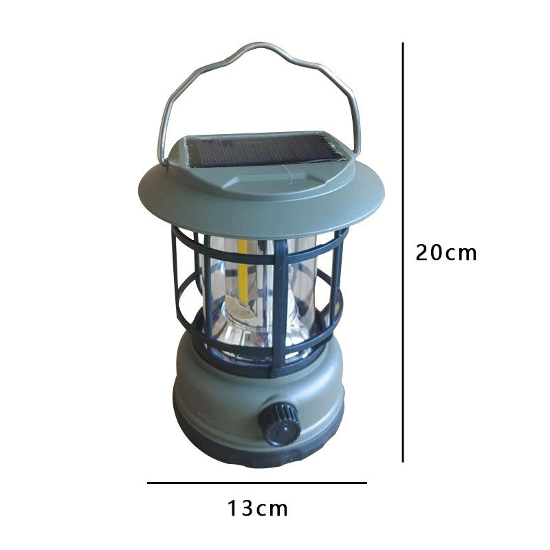 Lampa portabila camping, Felinar Vintage, ABS, Iluminare 30 COB LED, Intensitate reglabila, Acumulator inclus, Incarcare Solara si USB, 5W, Verde
