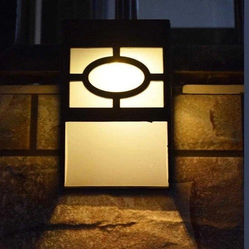 Set 4 Lampi Solare Led pentru Gradina, Model Geometric, 11.8 x 8.6 x 5 cm, Buton On-Off, Alb Cald, Negru/Alb