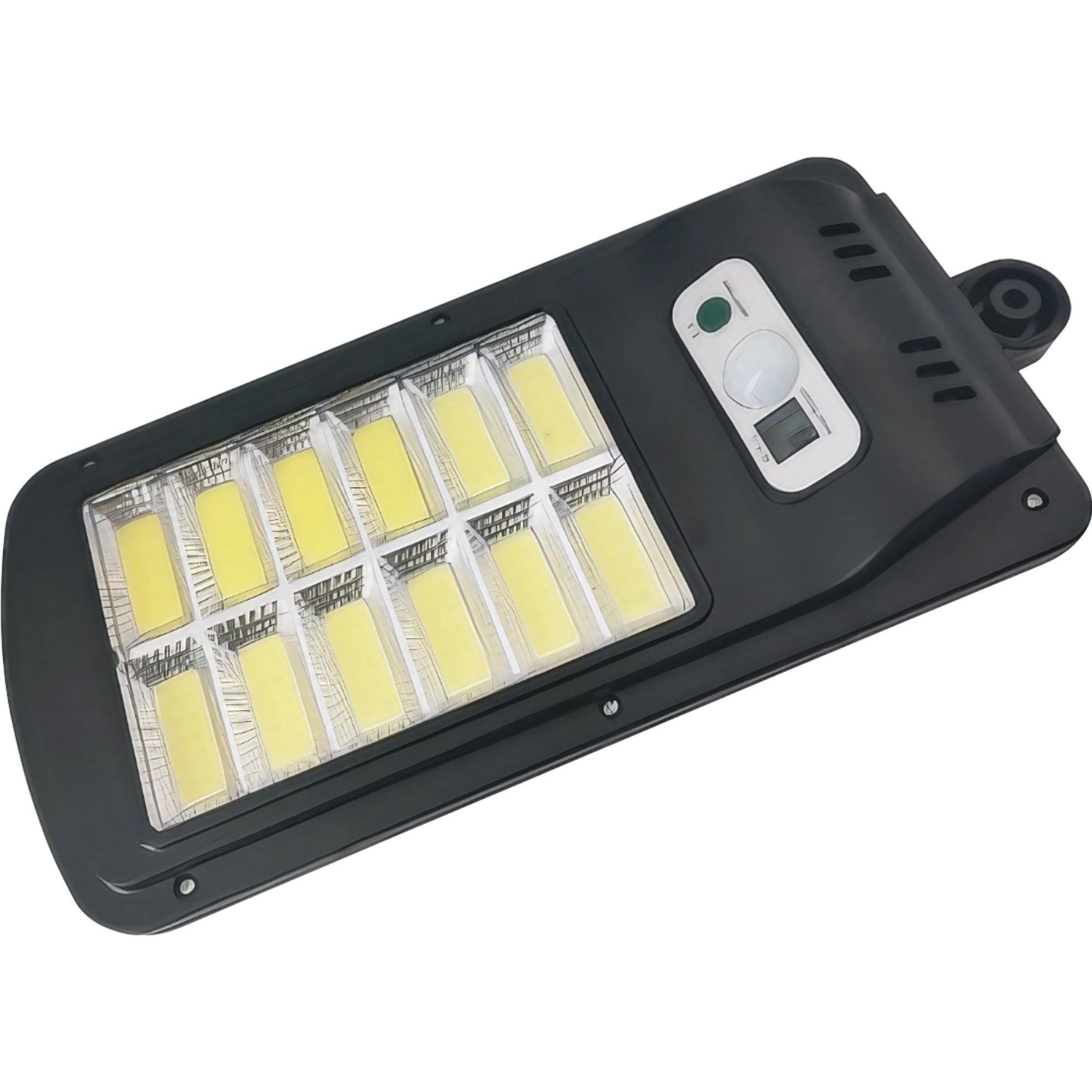 Lampa Solara De Exterior LED, 36 cm x 11.5 cm, kit montare inclus, 2880 Lumeni 120 COB LED 24 W - echivalent 192 W bec incadescent, IP65, Senzor de Miscare, 3 moduri de iluminare, Senzor de Lumina, 12 Grile, Alb Rece