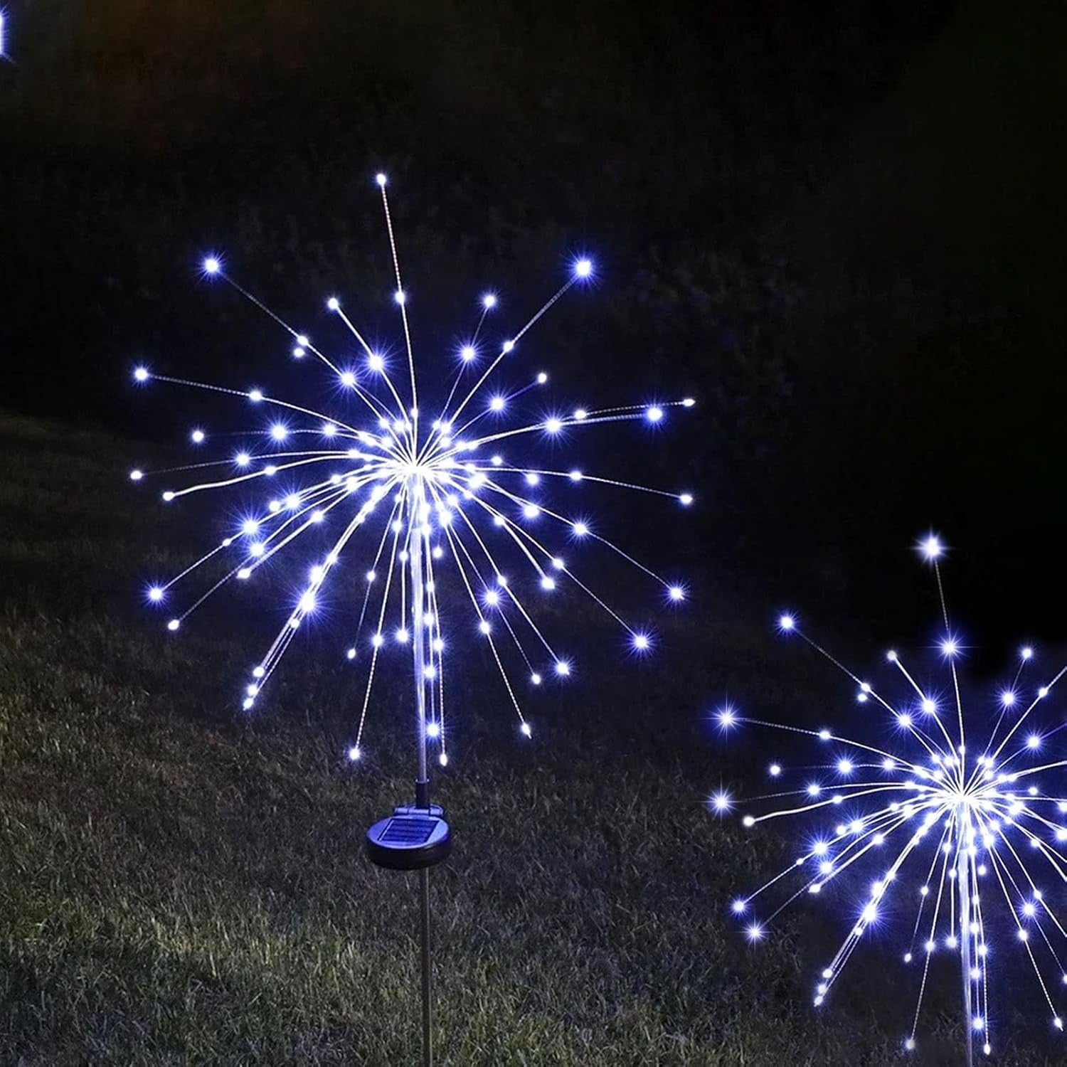 Lampa Solara, Decor Gradina, Model Fireworks/Artificii, din Sarma de Cupru, 120 LED-uri, 55W, 90 cm, Alb Rece