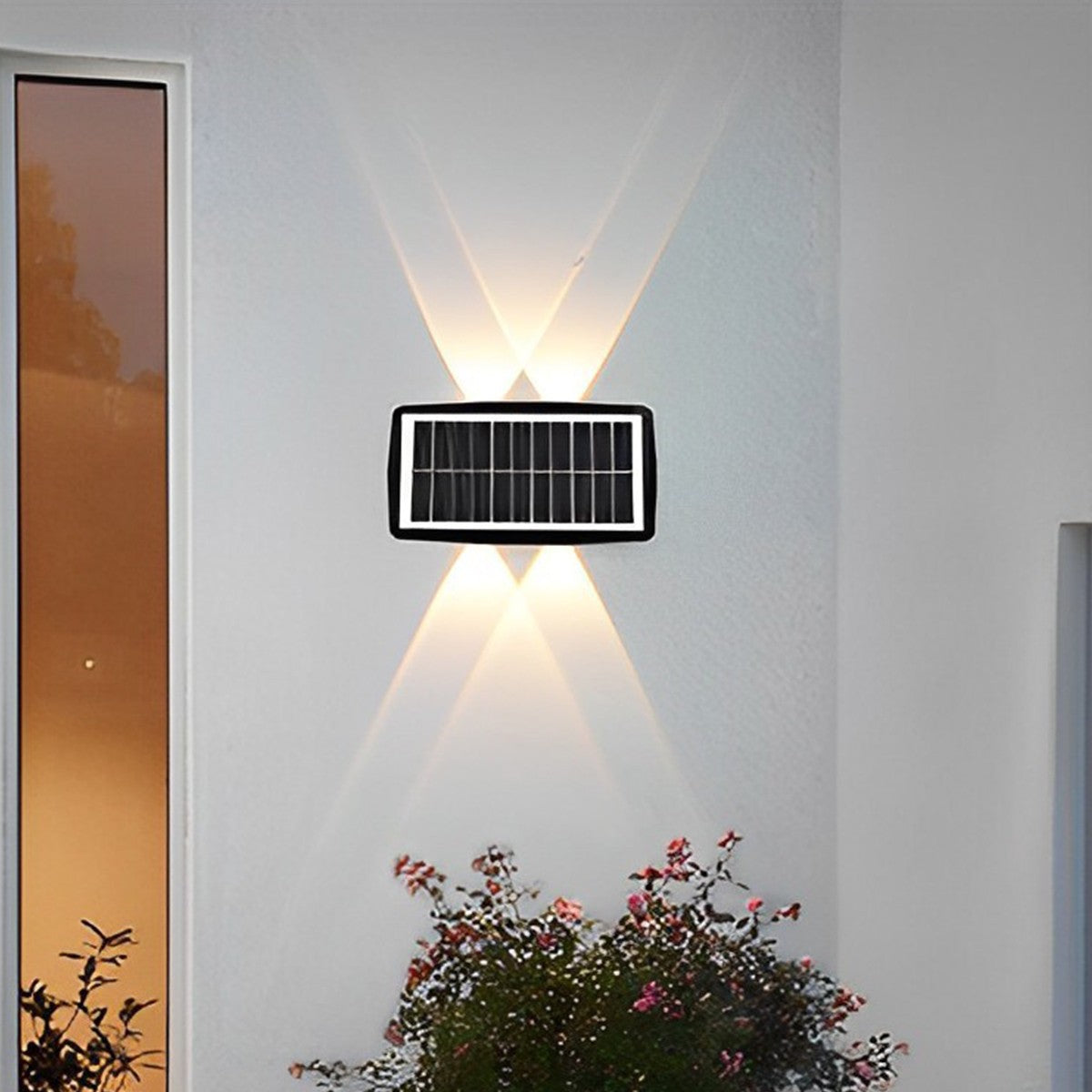 Lampa solara LED bidirectionala dreptunghiulara pentru perete Flippy, 20.5x10 cm, 6 LED-uri, 5.5V, ABS, 500mAh, rezistent la apa IP65, alb rece