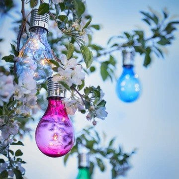 Lampa Solara LED Decorativa sub forma de Bulb, pentru exterior, suspendata, IP65, Ultron Rosu