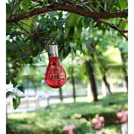 Lampa Solara LED Decorativa sub forma de Bulb, pentru exterior, suspendata, IP65, Ultron Rosu