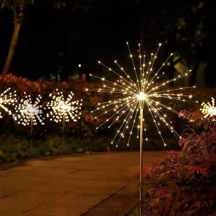 Lampa solara sub forma de artificii, 90 LED-uri, alb cald