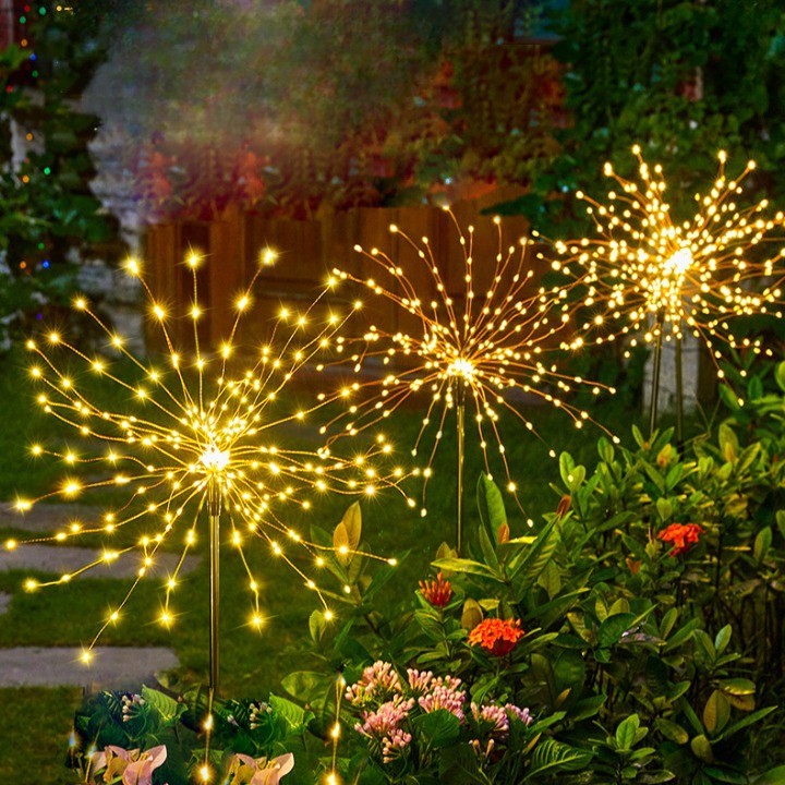 Lampa solara sub forma de artificii, 90 LED-uri, alb cald