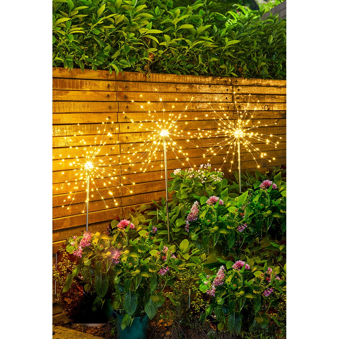 Lampa solara sub forma de artificii, 90 LED-uri, alb cald