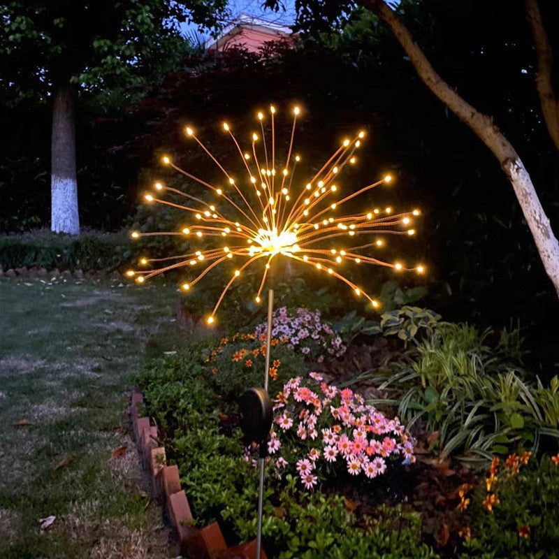 Lampa solara sub forma de artificii, 90 LED-uri, alb cald