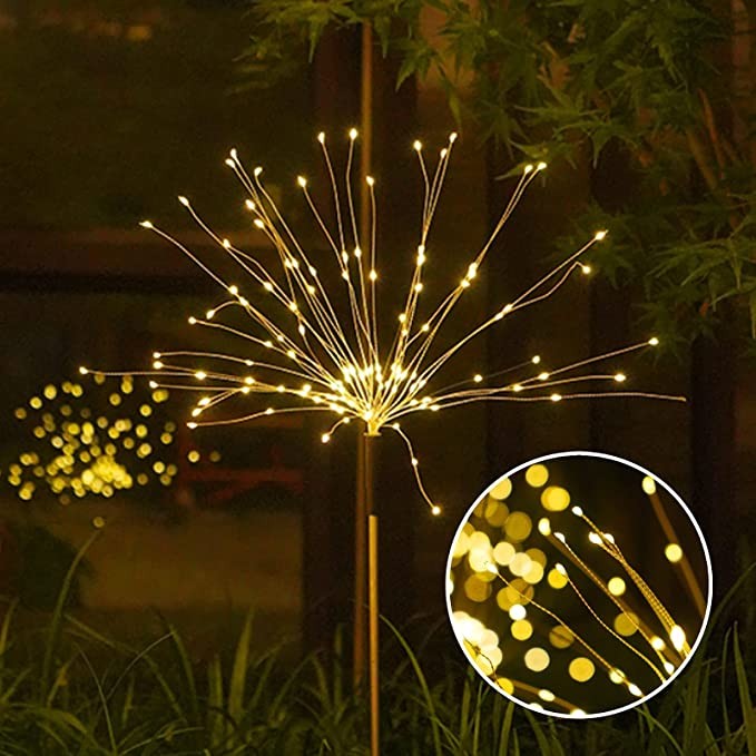 Lampa solara sub forma de artificii, 90 LED-uri, alb cald