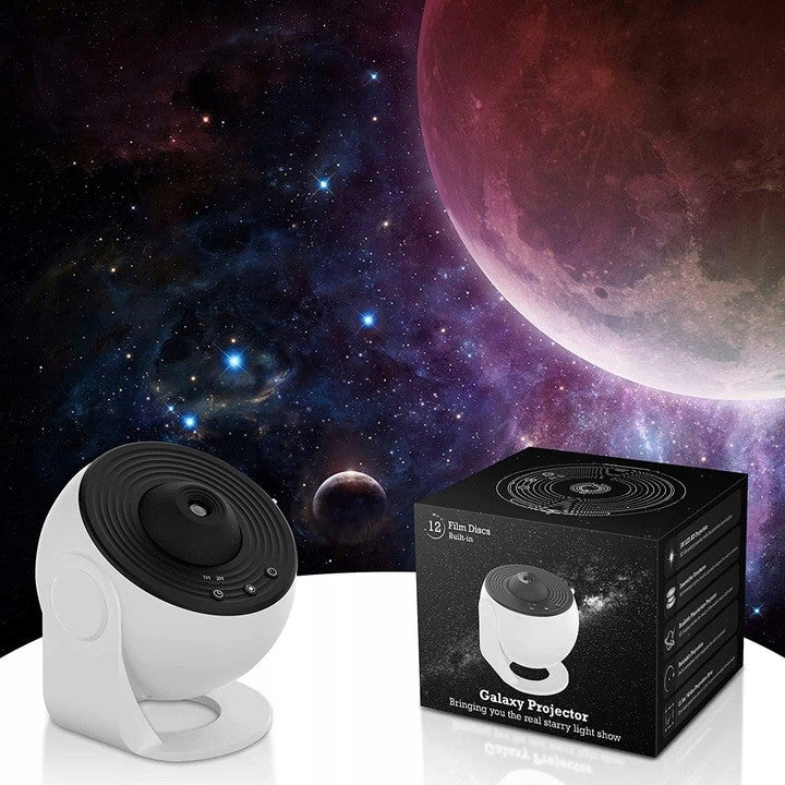 Lampa Tip Proiector Galaxie, pentru Dormitor, Tematica Cer Instelat, Model Glob, HD, Rotire 360 de Grade, 20 de Imagini, Incarcare USB, 10 W, 15x15 cm, Alb Negru