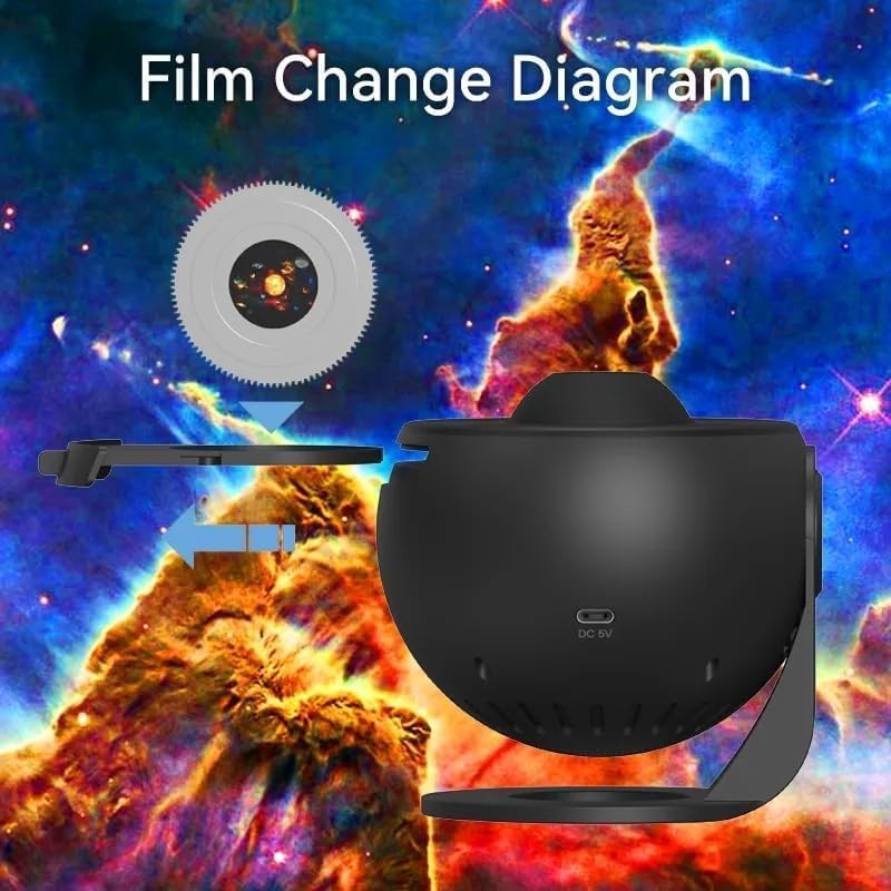 Lampa Tip Proiector Galaxie, pentru Dormitor, Tematica Cer Instelat, Model Glob, HD, Rotire 360 de Grade, 20 de Imagini, Incarcare USB, 10 W, 15x15 cm, Negru