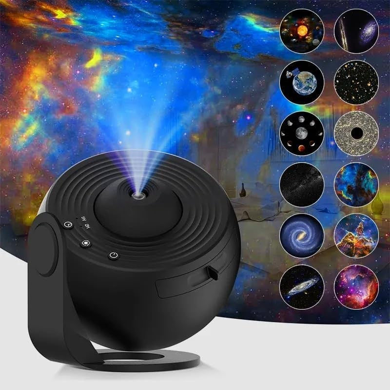 Lampa Tip Proiector Galaxie, pentru Dormitor, Tematica Cer Instelat, Model Glob, HD, Rotire 360 de Grade, 20 de Imagini, Incarcare USB, 10 W, 15x15 cm, Negru