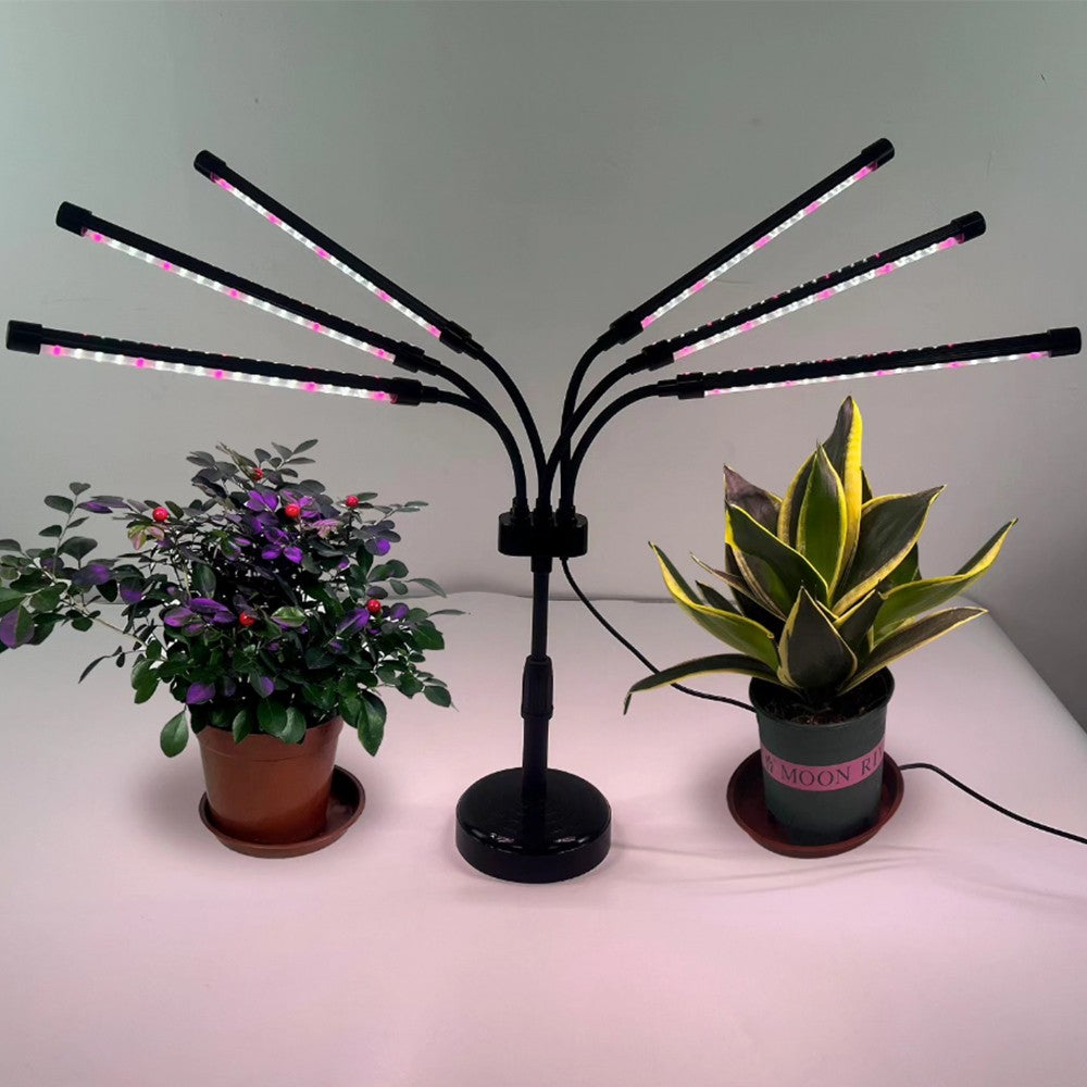 Lampa UV pentru cresterea plantelor, conectare la retea, 30W, 6 capete, 108 LED-uri, ajustabila pana la 68.5 cm, Lumina Alb Mov