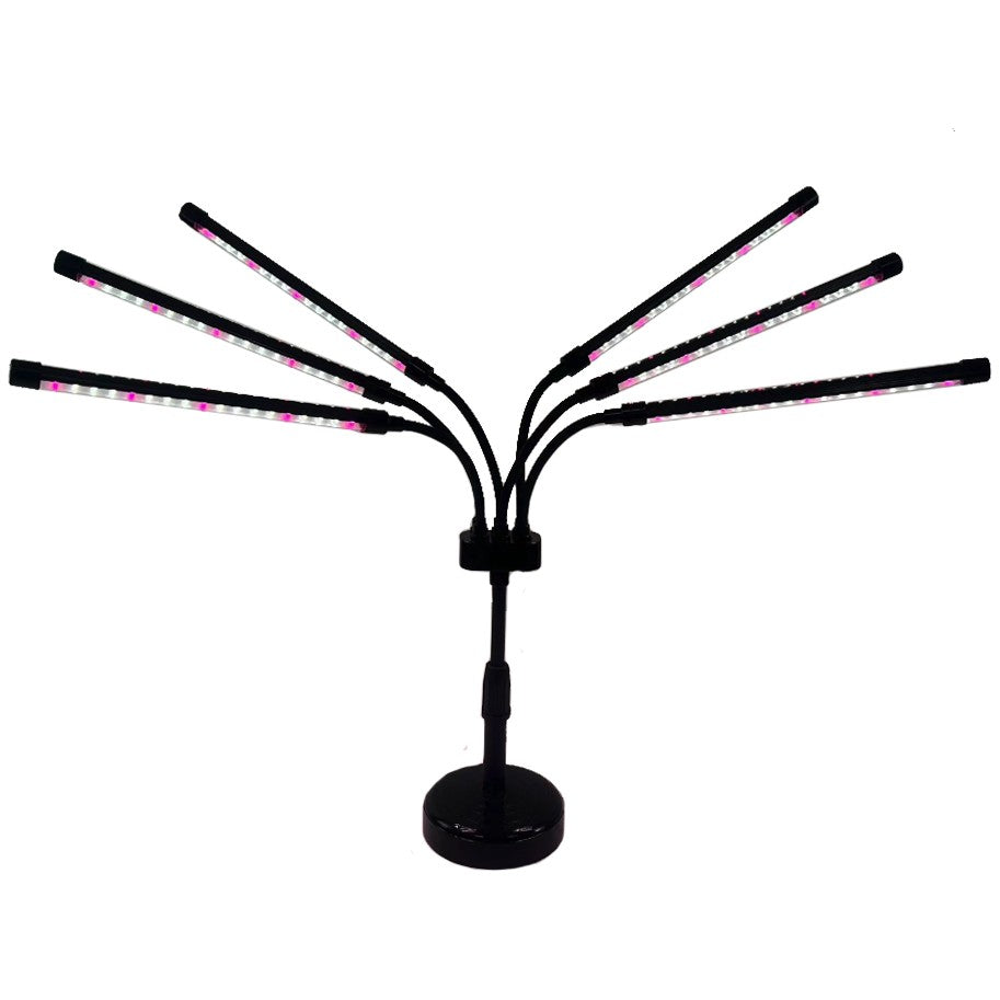 Lampa UV pentru cresterea plantelor, conectare la retea, 30W, 6 capete, 108 LED-uri, ajustabila pana la 68.5 cm, Lumina Alb Mov