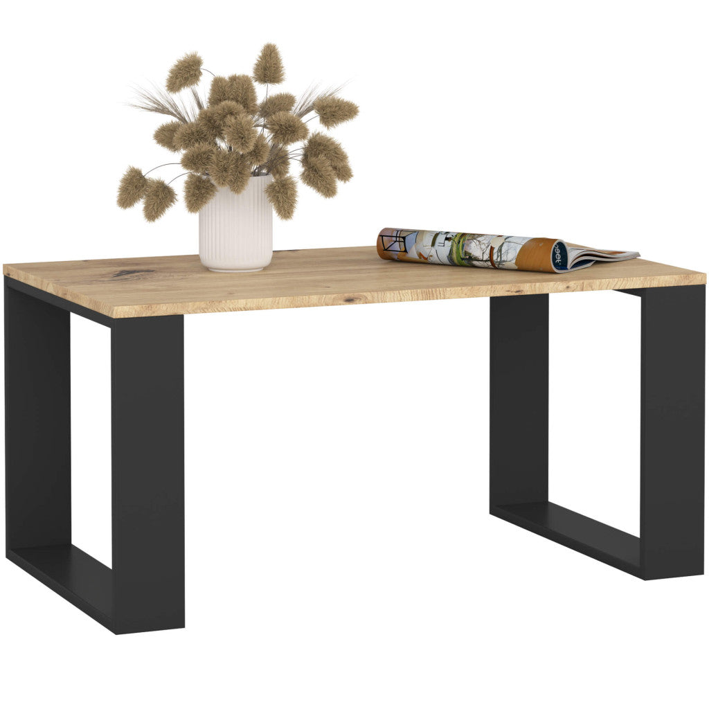 Masuta cafea NOX cu raft inferior, PAL laminat, 92x53x45 cm, stejar artisan si negru