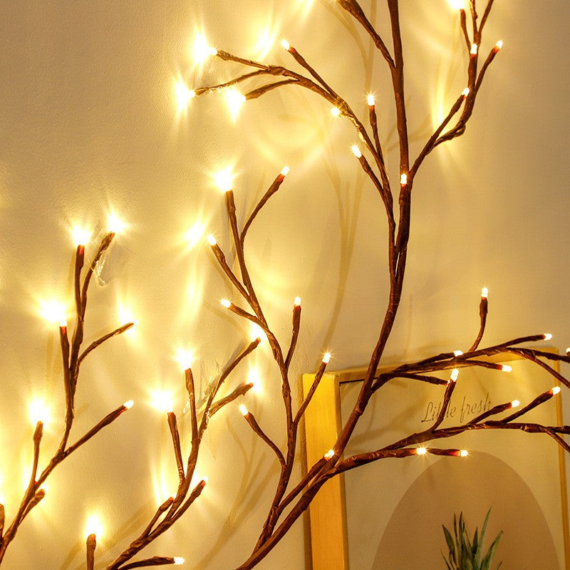 Instalatie Craciun tip Creanga 144 LED-uri, Conectare la Retea, 8 Jocuri de Lumini, Telecomanda, 2.5 m, Prelungitor 2 m, 3V, 1.5V, Fir Negru, Alb Cald