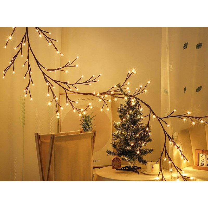 Instalatie Craciun tip Creanga 144 LED-uri, Conectare USB, 8 Jocuri de Lumini, Telecomanda, 2.5 m, Prelungitor 2 m, 3V, Fir Negru, Alb Cald