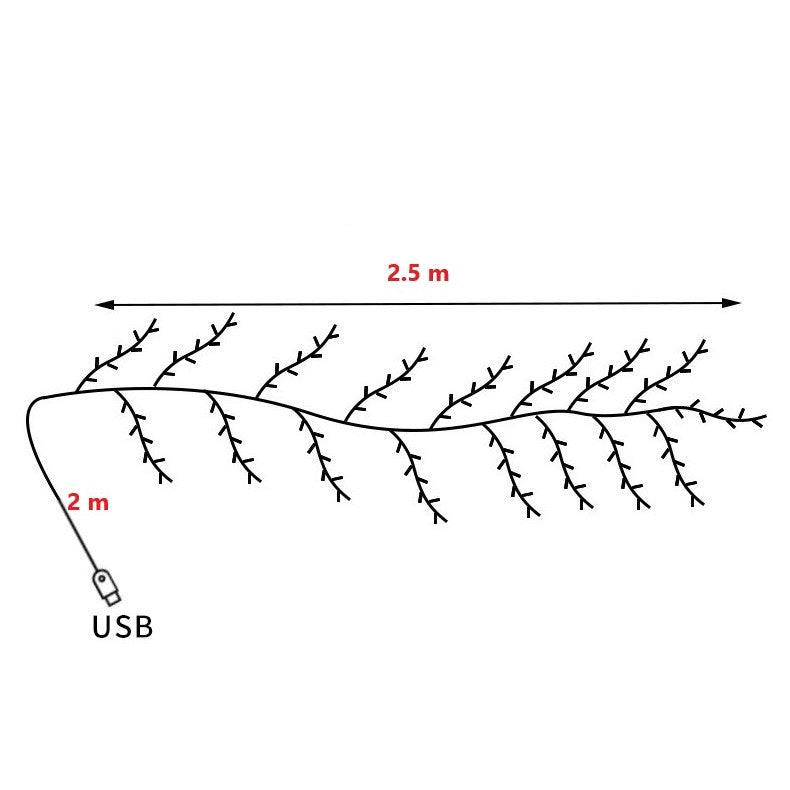 Instalatie Craciun tip Creanga 144 LED-uri, Conectare USB, 8 Jocuri de Lumini, Telecomanda, 2.5 m, Prelungitor 2 m, 3V, Fir Negru, Alb Cald