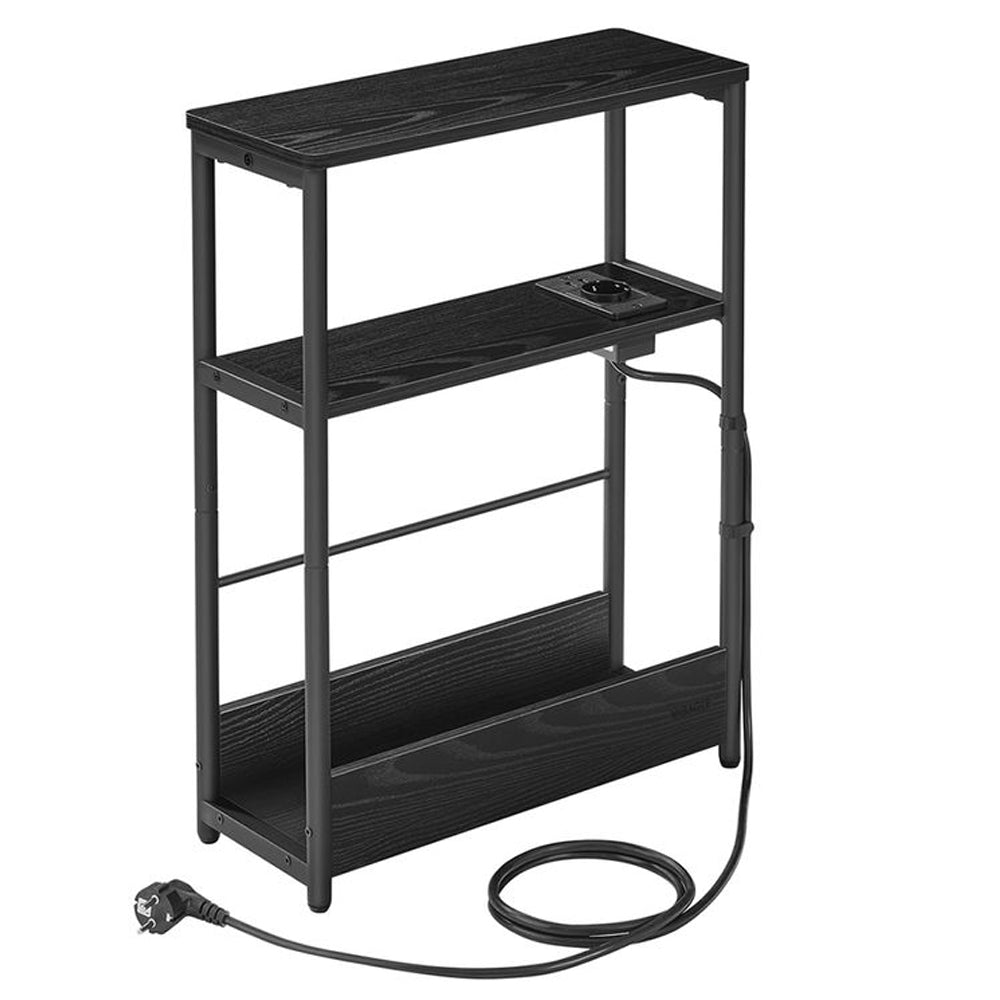 VASAGLE Masuta ingusta cu priza si porturi de incarcare USB, 3 rafturi, 45x18x58 cm, negru