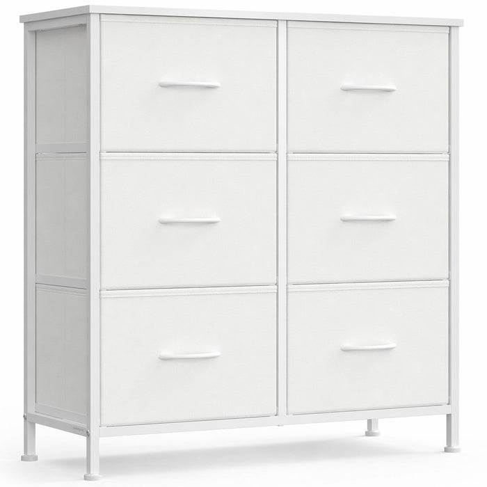 SONGMICS Comoda cu cadru metalic si blat MDF, 6 sertare textile, 77x30x74 cm, alb - BazarOltenia