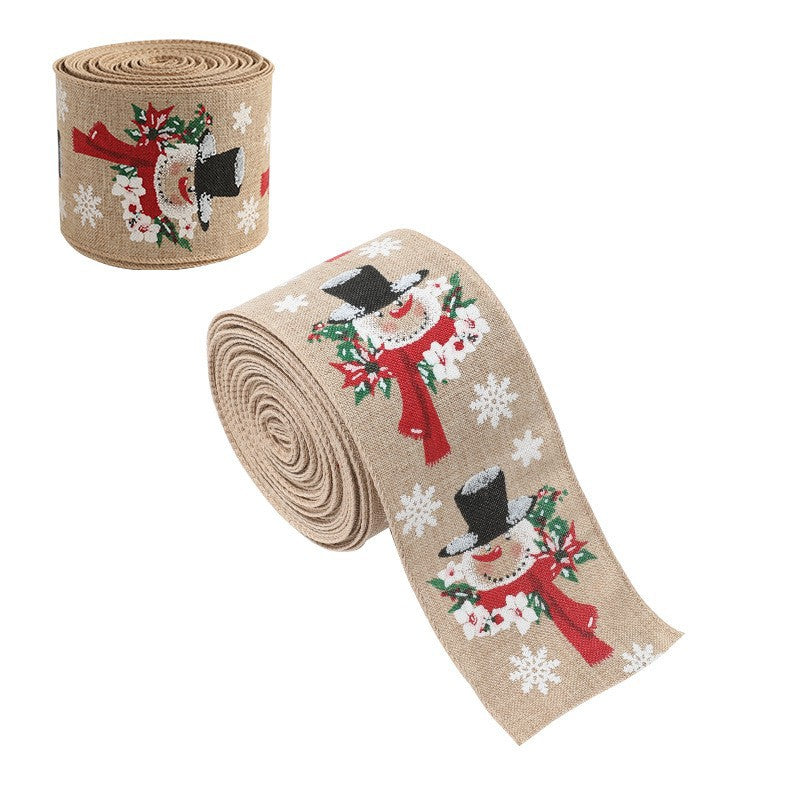 Panglica Decorativa pentru Craciun, Flippy, Ornament pentru Brad de Craciun, Pretreceri, Panglica cu Design Om de Zapada, 200 x 6.3 cm, Khaki