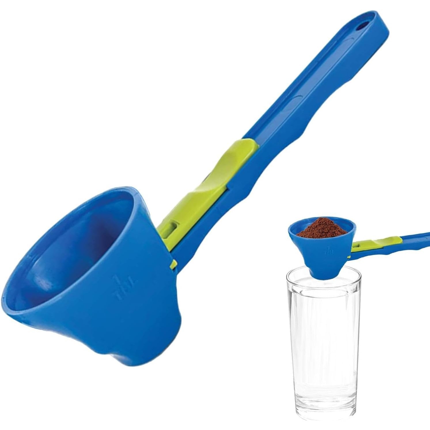 Lingura Gradata, Tip Palnie, din Plastic, Coada Lunga, 8 x 8 x 3 cm, Albastru/Verde