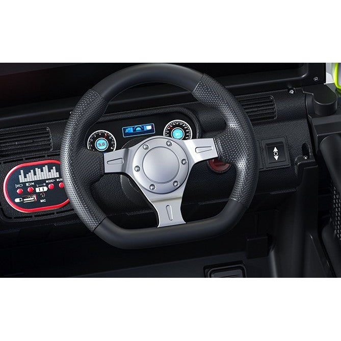 Masina Electrica pentru Copii, Flippy, Off-Road, Conectare Bluetooth, telecomanda, Tractiune Spate, Lumina Intermitenta, Baterie 12V 7Ah, 120 x 63 x 68cm, Galben