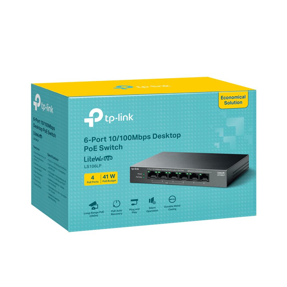 SWITCH TP-LINK 6 porturi 10/100 Mbps, 4-Port PoE carcasa metalica "LS106LP"
