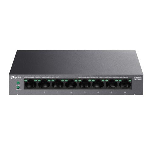 SWITCH TP-LINK, 8 porturi Gigabit (8 porturi POE+ buget total 62W), carcasa metalica "LS108GP"