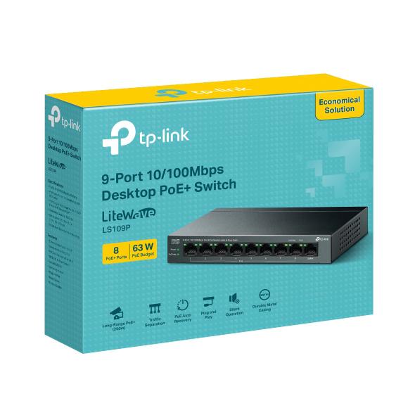 SWITCH TP-LINK 9 porturi 10/100 Mbps, 8-Port PoE carcasa metalica "LS109P"