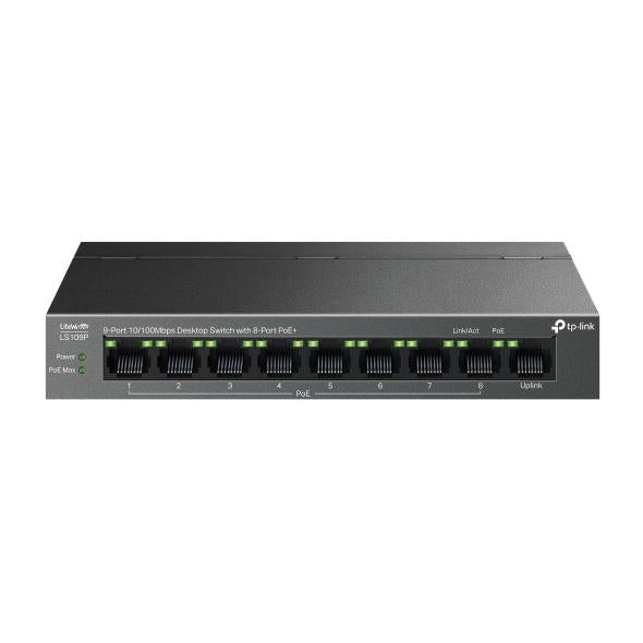 SWITCH TP-LINK 9 porturi 10/100 Mbps, 8-Port PoE carcasa metalica "LS109P"