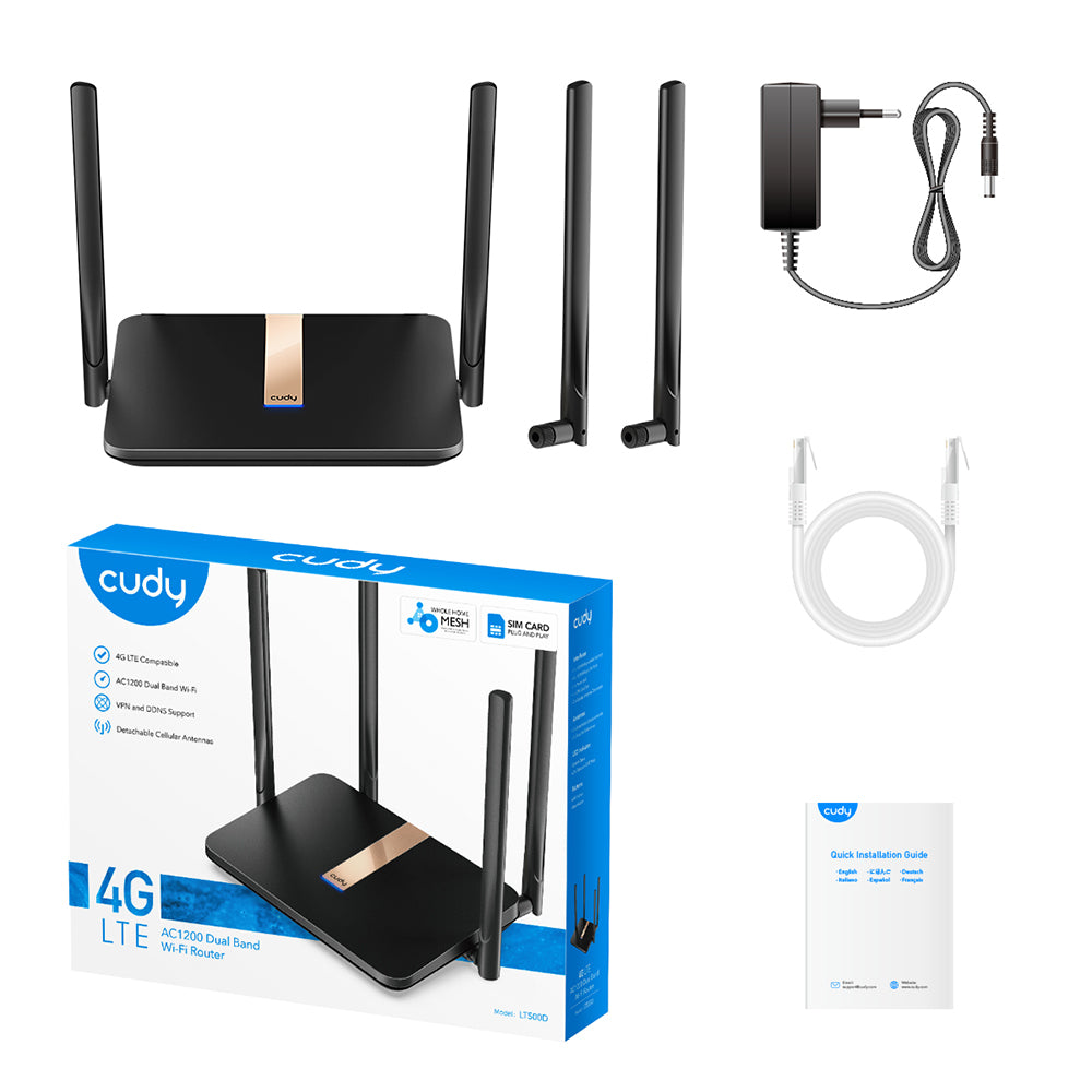 Router Wireless Cudy LT500D_EU, AC1200 WI-FI Mesh 4G (LTE), Negru 