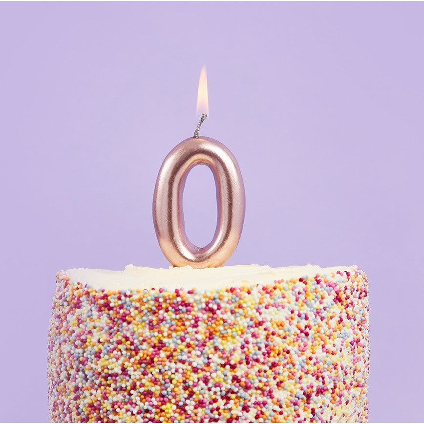 Lumanare de Tort, Model Cifra 0, Party, 4.5 x 2.5 cm, din Parafina, Rose Gold