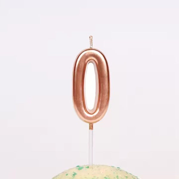 Lumanare de Tort, Model Cifra 0, Party, 4.5 x 2.5 cm, din Parafina, Rose Gold
