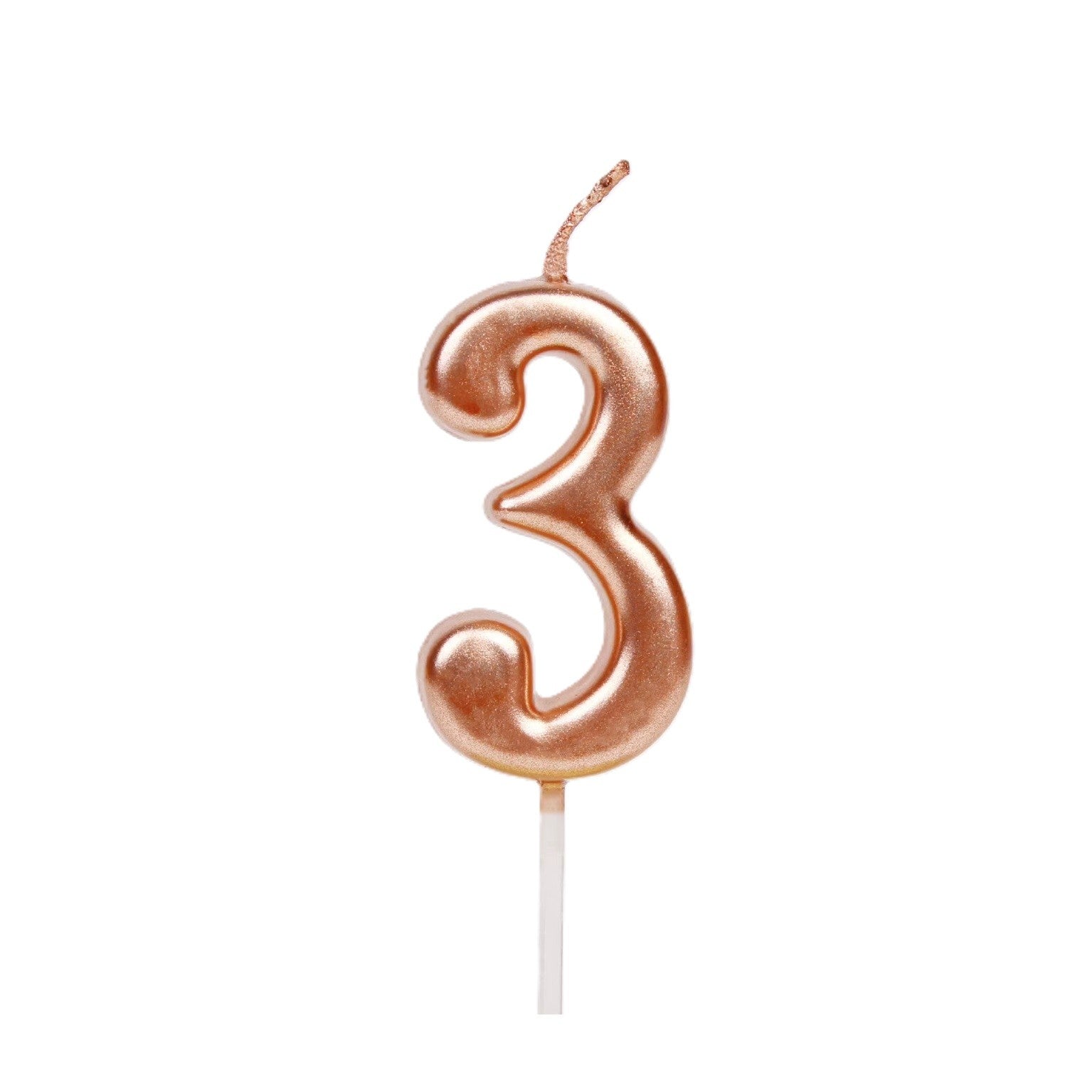 Lumanare de Tort, Model Cifra 3, Party, 4.5 x 2.5 cm, din Parafina, Rose Gold