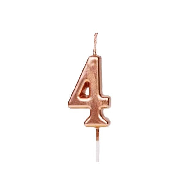 Lumanare de Tort, Model Cifra 4, Party, 4.5 x 2.5 cm, din Parafina, Rose Gold